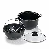 Genius World´s Greatest Pot 3-teilig Kochtopf-Set mit Siebeinsatz 25 cm - Topf drehen, Flüssigkeit abgießen und Speisen bleiben im Sieb - Cooking Pot für Induktion Ceran Elektro A24655 Schwarz