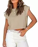 Tankaneo Damen Kurzarm Crop Tops Sommer T-Shirts Rolled Dolman Sleeve Casual Rundhalsausschnitt Solid Short Basic Tees
