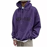 Vasreyy Hoodies Für Herren Langarm Pullover Mit Kapuze Kordelzug Kapuzenpullover Tasche Oversized Sweatshirt Casual Hoodie Verkaufsständer(Purple, L)