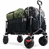 TIMBER RIDGE XXL Bollerwagen Faltbar 200L Breite Reifen Handwagen Klappbar mit Bremsen Seitentasche Getränkehalter Verstellbarer Griff Strandwagen für Alle Gelände Camping Einkaufen 100kg Belastbar