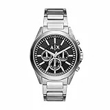Armani Exchange Silver tone Watch For Men, Quarz-Chronographenwerk und 44mm Gehäusegröße mit Edelstahlarmband, Silberton und Dunkelgrau