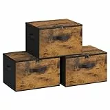 SONGMICS Aufbewahrungsbox mit Deckel, 3er Set, faltbare Stoffbox mit Griffen, Aufbewahrung für Kleidung, 40 x 30 x 25 cm, Vliesstoff, vintagebraun RYZ103B01