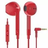 LUDOS FEROX Kopfhörer In Ear Kopfhörer mit Kabel und Mikrofon, 5 Jahre Garantie, In Ear Ohrhörer, 3,5 mm Klinkenstecker Earbuds, Satte Bässe Earphones, Headphones für iPhone, iPad, Samsung - Rot