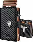 TENBST Ultradünne Geldbörse Herren, Portmonee Herren mit Münzfach & RFID Schutz, Premium Slim Wallet, Luxus Geldbeutel Kartenetui für 10 Kreditkarten, Geschenke zum Vatertag - Schwarz & Orange