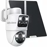 CZEview 4MP Überwachungskamera Aussen Solar Akku, 360° PTZ Überwachungskamera Außen, 2.4GHz WLAN Outdoor Kamera, Dual-Objektiv, PIR Bewegungsmelder, Farb-Nachtsicht, 2-Wege-Audio, IP65
