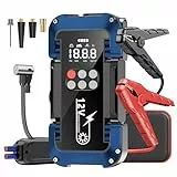 Starthilfe Powerbank mit 150PSI Kompressor, 4000A 12V Car Starthilfe Powerbank für alle Autos oder 8.0L Diesel,26800mAh 4-in-1 Tragbare Starter Powerbank mit 2 LED-Licht, LCD Display