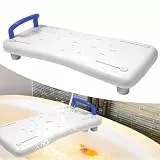 Suusolny Badewannensitz Senioren 70x31cm Badewannenbrett zum Sitzen Verstellbar 41-63cm Sitzbrett Wannenbrett Badewanne Brett Duschbrett Seifenablage & ergonomischer Griff bis 150KG - Blau Griff
