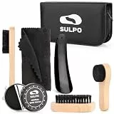SULPO Schuhputzset 7 in 1- Lederschuhe Pflege - Travel Bürsten Set - Schuhpflege Lederpflege Schuhputzset - Ökologisches Leder Etui - 2 Schuhpolitur Schwarz und Farblos