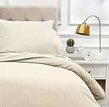 Amazon Basics 2-teiliges Mikrofaser-Bettwäsche-Set, Bettdeckenbezug 135 x 200 cm & 1 Kissenbezug 80 x 80 cm, Beige, gestreift