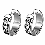 Flongo Damen Creolen Ohrringe Wikinger silber Huggie Ohrstecker Edelstahl Hoop Gothic Ohrschmuck punk earrings für Herren Frauen Mädchen Weihnachten