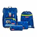 Step by Step Schulranzen-Set Cloud „Police Truck Charly“ 5-teilig, blau, Polizei-Design, ergonomischer Tornister mit Reflektoren, höhenverstellbar mit Hüftgurt für Jungen ab der 1. Klasse, 19L