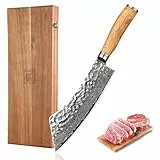 zayiko Minami Blockmesser Hakata Bocho - 22,5 cm Klinge aus japanischem Damaststahl, Hammerschlag, Olivenholzgriff, 37 cm Gesamtlänge, Profi Küchenmesser, extra scharf, bestens ausbalanciert