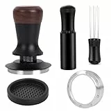 Kaffee Tamper Set 58mm, 30lbs Druckregulierend Espresso Tamper mit WDT Tool & Magnetisch Dosierring, Self-Leveling Walnussholz, inkl. Tampermatte, Barista Zubehör Komplettset