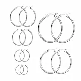 LEEQ 6 Paare Edelstahl Ring Ohrringe Set Ohr Hoop Rund Ohr Ringe Set, 6 Größen