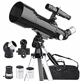 Misilmp Teleskop, inkl. Linsen, Handyhalterung, Tragetasche 70mm Aperture 400mm Refraktor Teleskope für Anfänger & Kinder, Tragbares Stativ Astronomie Erwachsene Fernrohr Telescope (Schwarz)