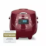REISHUNGER Digitaler Reiskocher klein, bordeaux | 0,6 L bis 3 Personen | Warmhaltefunktion, Timer & Premium Topf | Kleiner Multikocher & Dampfgarer, 8 Programme, 7-Phasen-Technologie