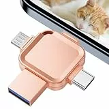 【NO APP】 Yueflue 4-in-1 USB Stick 128GB, lphone Speicherstick für i0S /pad/OTG Android/PC. Ganzmetall-Kreuz USB Stick für lphone Wird Verwendet, Speicherplatz auf dem Telefon Freizugeben.(Rosa)