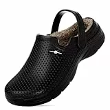 Hsyooes Clogs Damen Winter Gartenschuhe Herren Gefütterte Hausschuhe Wasserdicht Plüsch Pantoletten Leichte Gartenclogs Warm Eva Clogs 43EU Schwarz-A