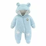 JiAmy Baby Schneeanzüge Winter Overall mit Kapuze Fleece Strampler Mädchen Jungen Warm Outfits- Gr. 0-3 Monate (59 cm), Blau