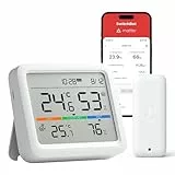 SwitchBot Bluetooth Wetterstation Funk mit Außensensor IP65, Hygrometer Thermometer mit Uhrzeit & Datum, Taupunkt/VPD/absolute Feuchte, Datenspeicherung für Gewächshaus, Keller, Weinkeller, Wohnzimmer