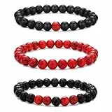 RANKEEF Perlenarmband herren 8mm Naturstein armbänder für herren Perlenarmbänder Set Verschiedene schwarze Perlenarmband Rote armbänder für herren Stretch Herrenarmbänder lavastein armband
