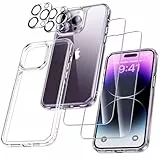 UniqueMe für iPhone 14 Pro Max Hülle, 5-in-1-Set Handyhülle für iPhone 14 Pro Max Case Rundumschutz Schutzhülle Cover, 1 Handyhülle & 2 Schutzfolie & 2 Kameraschutz - Transparent