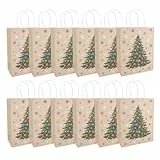 Idena 30506-12 - Geschenktasche Weihnachtsbaum, 12 Stück, Geschenktaschen in der Größe 21 x 27 x 11 cm, Papiertüten in Beige