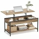 VASAGLE Couchtisch, höhenverstellbarer Wohnzimmertisch, Kaffeetisch, mit offenem Fach und versteckten Fächern, 50 x 100 cm, Kamelbraun-tintenschwarz LCT261LB02
