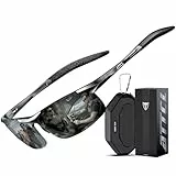 ATTCL Sonnenbrille Herren Polarisiert Für Sport: UV Schutz Leicht Wrap-Around AL-MG Rahmen Verspiegelt Autofahren Angeln Golf 8-177 Schwarz Grau