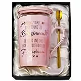 Abschiedsgeschenk Kollegen Geschenk, 400ml Rosa Marmor Kollegin Tasse mit Golddruck, Beste Kolleginnen Wertschätzung Geschenke zum Geburtstag Abschied, Becher mit Deckel, Karte, Löffel, Geschenkset