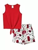 PATPAT Bekleidungssets für Mädchen Sommer, Mädchen Kurze T-Shirt Set, Sporthose Activewear Freizeit Shorts Hose Top - Perfekt für Teenager Kinder Geburtstage Geschenk Strandpartys Rot 7-8 Jahre