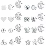 PRETOLE 8 Paar Sterling Silber Ohrstecker für Damen, S925 Silber Winzige Ohrstecker Set für mehrere Piercing Knorpel Hypoallergene Ohrringe Zirkonia Kleine Ohrstecker für Mädchen Männer