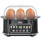 Olvy automatischer Eierkocher 6 Eier – Profi 6-in-1 Eierkocher mit LCD-Timer und Dampfgarer – ideal für Camping, mit automatischer Abschaltung und spülmaschinenfesten Teilen