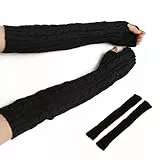 Andiker Damen Winter Warmer Lange Fingerlose Handschuhe (Schwarz)