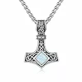 ZIPPICE Thors Hammer Kette Silber 925 Damen Thors Hammer Anhänger Halskette Wikinger Kette Herren Wikinger Schmuck Geschenk Weihnachtsgeschenke für Damen Frauen Mama Freundin Herren (Opal)