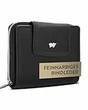 BRAUN BÜFFEL - Geldbörse Damen aus echtem Rindsleder Golf 2.0 - Trifold Geldbeutel Portemonnaie geräumig für Frauen mit 12 Kartenfächern - Zeitlos klassisches Portmonee mit Münzfach - Edles Schwarz