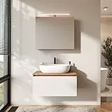 Planetmöbel Arisa Badmöbel Set Waschtisch mit Unterschrank 80 cm Gold Eiche weiß mit ARIA Spiegelschrank, Waschbecken 60 cm weiß, inkl. Raumsparsiphon