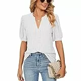 Decorie Bluse Damen Sommer Tshirt V Ausschnitt Kurzarm Damen Oberteile Elegant Damenblusen Casual Blusenshirt Tunika (B-Weiß,L)
