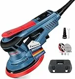 FANZWORK Bürstenloser Exzenterschleifer EZ150A mit Tragkoffer, 5mm Schleifhub,150mm Schleifteller, 350W Motor, 7-Stufige Drehzahlregelung, inkl.Tellerbremse, 15x Schleifgitter, 1x Ersatz-Schleifteller