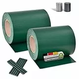 Juskys PVC Sichtschutzstreifen Doppelstabmatten Zaun 2er Set - 2 Rollen á 35m x 19cm - 60 Befestigungsclips - Zaunfolie Sichtschutz Windschutz - grün