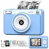 GREENKINDER Sofortbildkamera Kinder, 2.4 Zoll Bildschirm Kinderkamera Sofortbildkamera mit 32GB Karte & 5 Rollen Druckpapier,1080P Kamera Kinder Sofortdruck, Geschenk für 3-12 Jungen und Mädchen(Blau)