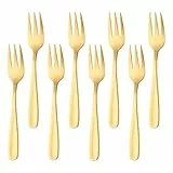 BISDARUN Dessertgabeln Rostfreier Stahl Kuchen Gabel Obst Gabel 8-teilig Gold Gabeln Satz Spiegelpolitur 13,6CM/5.35 Inch