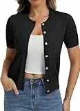 Belle Poque Damen Kurzarm Rundhalsausschnitt Cardigan Leichter Knopf Herunter Kurzer Cardigan für Kleider und Röcke