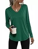 Aottori Hoodie Damen Langarm Pullover V-Ausschnitt Sweatshirt Kapuzenpullover Langarmshirt mit Kapuze für Frühling Herbst Grün XXL
