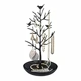 Relaxdays Schmuckständer Baum, Schmuckaufbewahrung Ketten, Ohrringe & Armbänder, HxBxT 30x16x15 cm, Schmuckbaum, schwarz
