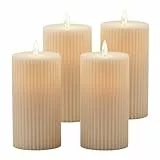 Relaxdays LED Kerzen 4er Set, HxD: 17,5x8 cm, flackernde Flamme, Rillen, Kunststoff, flammenlose Blockkerzen, Champagner
