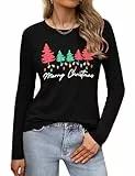 Gyabnw T-Shirt mit Aufschrift Merry Christmas für Damen, mit Weihnachtsbaum-Lichtern, lustig, Bedruckt, Geschenk, B-schwarz, L