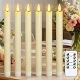 Eldnacele LED Stabkerzen mit Timerfunktion, flackernde Flamme Echtwachskerzen mit Fernbedienung, Elfenbein Stabkerzen led 6 Stück (2 x 25CM) für Weihnachtsdeko, Zimmer Deko, Hochzeit und Party