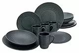 CreaTable, 20538, Serie Lava Stone black, 16-teiliges Geschirrset, Kombiservice aus Steinzeug, spülmaschinen- und mikrowellengeeignet, Made in Portugal
