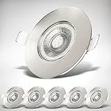 B.K.Licht - 6er Set LED Bad Einbaustrahler 230V flach, warmweiße Lichtfarbe, Lochmass 68mm, LED Spot, Deckenspots, Spots, Einbauleuchten, Einbauspots, Badezimmer, 90x25 mm, Matt-Nickel